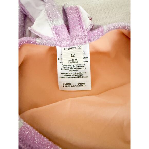 Crewcuts | New Girls' shimmer-stripe ruffle one-piece swimsuit Smoky Lilac Sz 12 - Picture 4 of 8